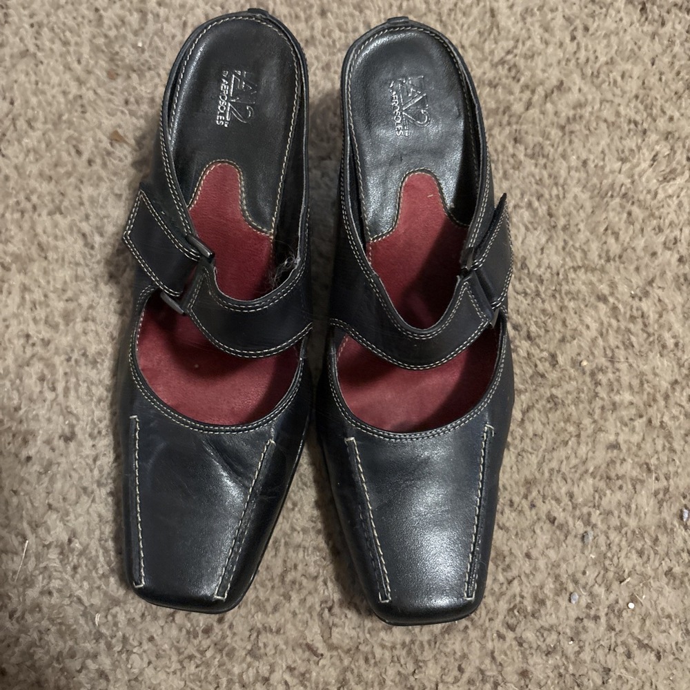 A2 By Aerosols Mary Jane Mules Women's 8.5 M Black Leather Career Shoes - Picture 2 of 10
